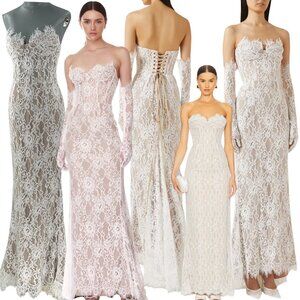 🆕 BRONX & BANCO 🧿 NWOT Kiera White Lace Bridal Gown with Gloves - Sz XS US 2